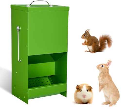 Rabbit Feeders Automatic for Cages,5 Pound Large Metal Trough Feeder Green
