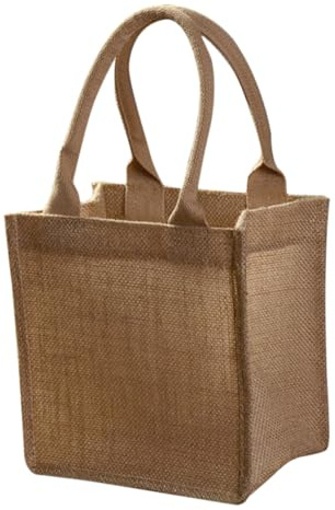 Generico Borsa di Iuta Piccola Riutilizzabile con Manici Borsa della Spesa in Juta Traspirante 22X15X23 CM Multifunzione per Viaggi Scuola e Feste