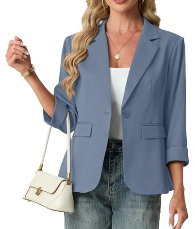 GRECERELLE Blazers for Women Suit 3/4 Sleeve Ladies Jackets Elegant Formal Notched Lapel Cardigans Office,Work,Wedding Coats Causal Outerwear with Pockets, Buttons