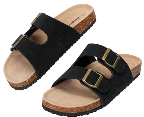 JOMIX Sandalias Hombre de Cuero con Doble Hebilla Zuecos Verano con Plantilla de Corcho Cómoda Chanclas de Planas y Antideslizantes