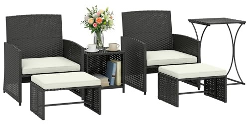 Ensemble de mobilier de jardin en rotin Outsunny 6 pièces, ensemble de mobilier de patio peu encombrant avec 2 tables gigognes, 2 chaises, 2 repose-pieds, canapé d'extérieur en osier avec coussins
