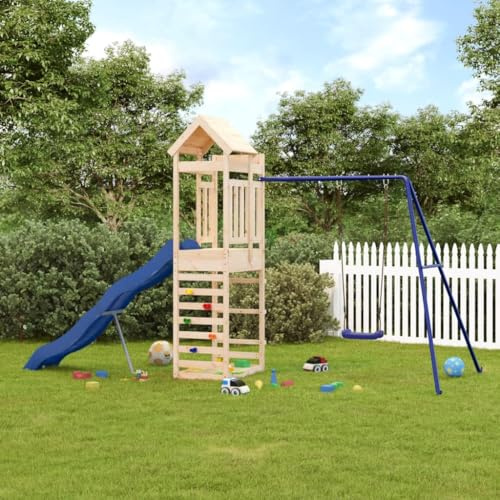 mzdioop Torre de juego maciza de madera de pino con columpio, tobogán ondulado, caja de arena y estructura de escalada para jardín y terraza, robusta casa de juegos al aire libre para niños a partir