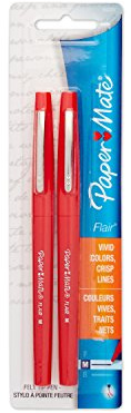 Paper Mate Flair Porous-Point Felt Tip Pen, Medium Tip, 2-Pack, Red (8422452PP)