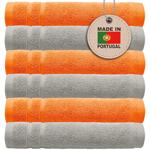 Lashuma 6er Set Gesichtstücher 30x30 cm, London Frottee Baumwolltücher Orange - Grau