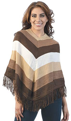 INTI ALPACA Gestreifter brauner Poncho aus Alpaka Wolle für Damen - Winterponcho - Wollponcho - Einheitsgröße