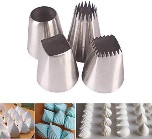 Set di 4 punte grandi – Set di beccucci in acciaio inox, per cupcake, rose, torte, torte, decorazioni per torte