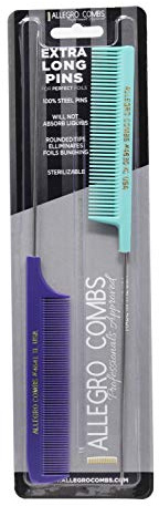 Allegro XL Pintail Rat Tail & Parting Combs - Metal Tail Foiling & Pin Combs (2 Pc., Purple & Mint)