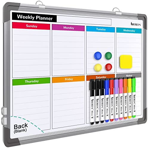 Small Weekly Calendar Dry Erase Whiteboard for Wall, 16 x 12 Magnetic Dry Erase Board, Hanging Double-Sided White Board, Portable Board for List, Kitchen, Planning, Memo, Home, Office