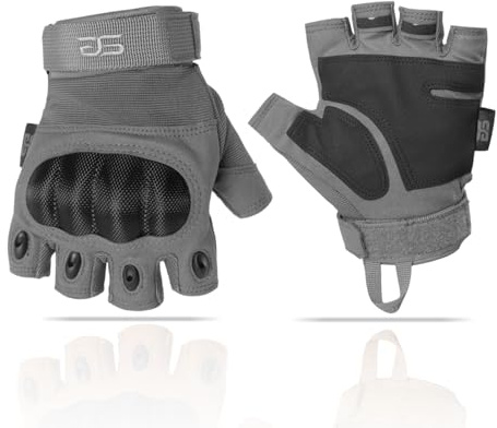 Glove Station The Combat - Fingerless Knuckle Tactical Gloves for Men - Motorcycle Gloves for Tactical Shooting, Airsoft, Hunting, Police Work and Hiking - Gray, XX-Large
