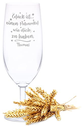 GRAVURZEILE Leonardo Bierglas mit Gravur - Glück ist einen Patenonkel mit Name - Geschenk - Ideal als Vatertagsgeschenk - 360ml - Biertulpe Pilsglas Weizenglas - Geburtstagsgeschenk für Männer