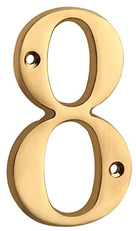 HASWARE 10,2 cm Messing, moderne, kurvige Hausnummer, poliertes Messing, stilvolle Türnummern, Schild, Straße, Hausadresse, Ziffern (8, Laiton)