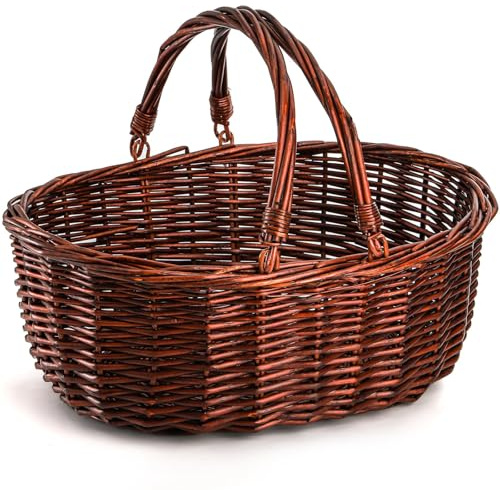 Dicunoy Wicker Picnic Basket with Handle, Large Empty Gift Basket to fill, Open Top Market Harvest Baskets for Garden, Fruit, Candy, Wine, Egg Gathering, Wedding, Vegetables