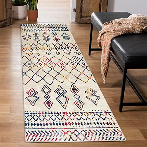 Carvapet Hallway Runner Rug 60x210cm Non Slip Long Kitchen Mat Washable Area Rug Soft Microfiber Geometric Floor Carpet Runner(Multicolor)