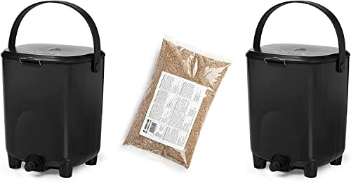 Biolan Bokashi hink startset (2 x 10 l), inklusive 1 kg klänning (svart)