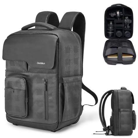 Cwatcun Kamerarucksack Wasserbeständig Fotorucksack Professioneller Kameratasche für spiegellose DSLR/SLR, kompatibel für Sony Canon Nikon Kamera und Objektivstativ Zubehör, S, Schwarz