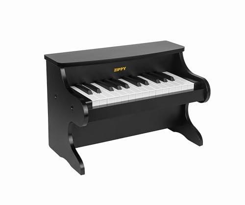 ZIPPY Kids Piano Keyboard, 25 Keys Digital Piano for Kids, Mini Music Educational Instrument Toy, Wood Toy for Toddlers Girls Boys (Black)