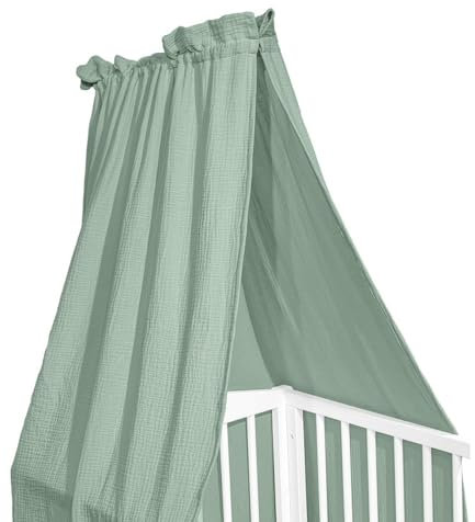 Albero Mio Baldachin Kinderzimmer - 100% Baumwolle Musselin - Himmel für Babybett, Kinderbett oder Kuschelecke 150x200cm | Babybett Baldachin Green