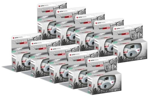 AgfaPhoto Pack 10 x 601026 – Cámara desechable LeBox Black&White, 27 Fotos, Lente óptica de 31 mm – Gris