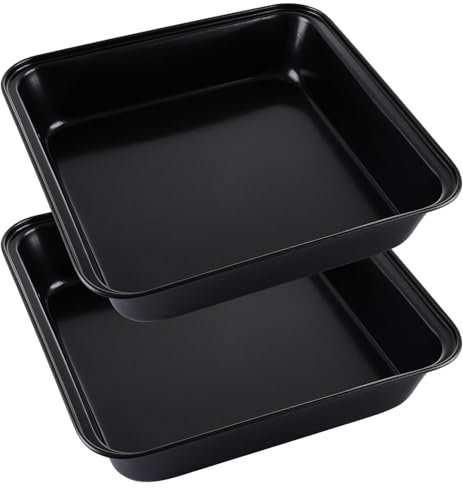ASelected 8.6 Inch Baking Tin Set of 2 Pizza Pan, Non-Stick Dishwasher Safe, Square Deep Pizza Tray for Oven, Carbon Steel Tray for Baking 22 x 5cm (Black)