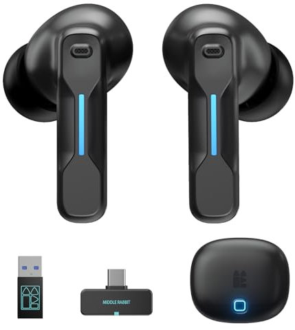 Écouteurs gaming sans fil SW5 avec Bluetooth 5.4 et dongle 2,4 GHz, casque sans fil IPX4 résistant à l'eau avec mic AI, 20 ms latence ultra-faible avec PC,Switch,VR,PS5,ordinateur de bureau,mobile