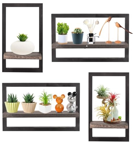 Conjunto de 4 Estantes Flotantes Cuadrados para Pared, Decoración y Almacenamiento de Madera Colgante para Baño, Salón