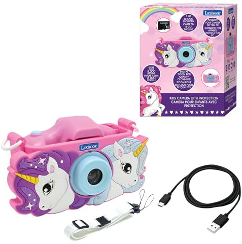 Lexibook, Licorne, Appareil Photo 4-en-1 pour Enfant avec Protection, Fonctions Photo, vidéo, MP3 et Jeux, 15 Cadres pour Personnaliser Vos Photos, Carte mémoire de 8 Go Incluse, DJ078UNI