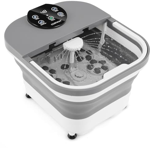 GYMAX Massaggiatore Spa per Piedi Pieghevole con Calore, Vasca per Pediluvio con Rulli Massaggianti, Controllo della Temperatura 35-48℃, Timer, Doccia d'Acqua, Pediluvio Massaggiatore