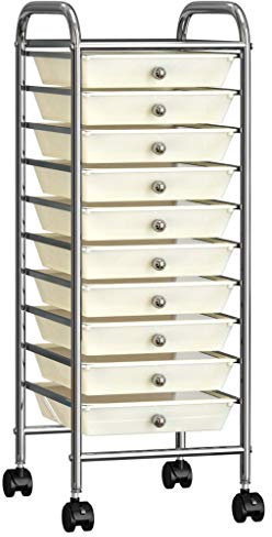 Xichuzi Schubladenwagen mit 10 Schubladen Weiß Kunststoff, Rollwagen, Rollcontainer Mit Schubladen, Schubladen Container, Bastelwagen