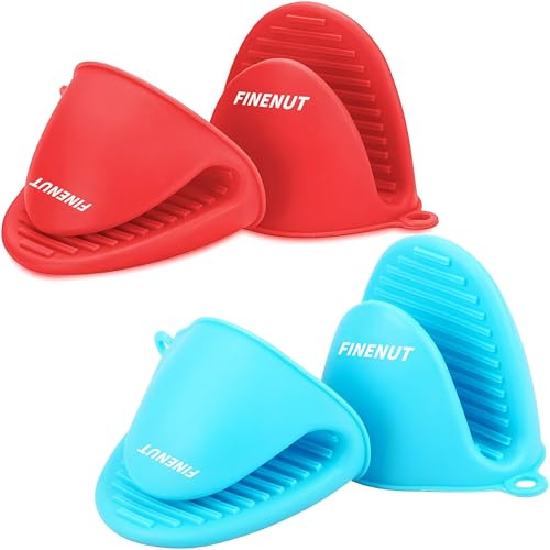 FINENUT Mini Silicone Oven Mitts, 4 Pcs (2 Pairs) Heat Resistant Gloves | Non-slip & heat resistant. Compact design ideal for air fryers, baking & grills. 100% dishwasher safe for easy cleaning