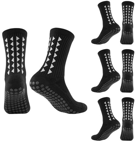 Ornatique 3 Pairs Football Grip Socks for Men, Non Slip Football Socks, Grip Socks Football for Basketball Soccer Volleyball Running Trekking Hiking Rugby Cycling Yoga (Size 5-11) (black)