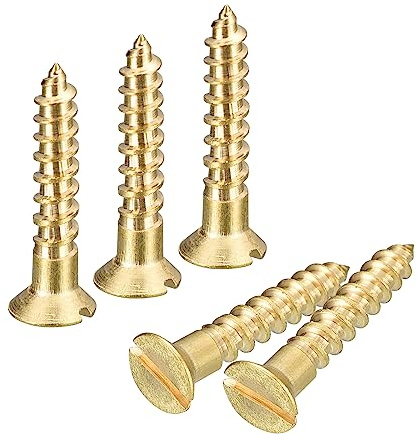 uxcell Brass Wood Screws, 25Pcs M3.5 x 20mm Slotted Drive Flat Head Self Tapping Screw Countersunk for Woodworking Furniture