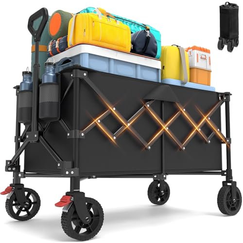 Carro Plegable con Ruedas Carro Playa, 150KG Carrito de Transporte, Carro de Compras asa Ajustable y Amovibles Mango, 200L Carrito Multiusos Ideal Playa, Compra, Jardín o Camping