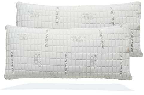 FUSIONHOME - Almohada Viscoelástica Aloe Vera Pack 2 Almohadas 70 cm - Tejido Strech Aloe Vera Transpirable, Relleno 100% Copos Viscoelásticos Termoregulable y Memory Foam - Firmeza Media-Alta