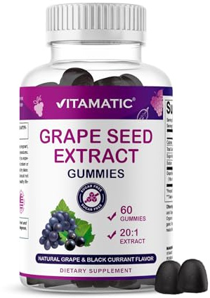 Vitamatic Grape Seed Extract Gummies – Plant-Based Botanical Extract – Natural Grape & Black Currant Flavor – Vegan, Non-GMO – Herbal Supplement – 60 Gummies