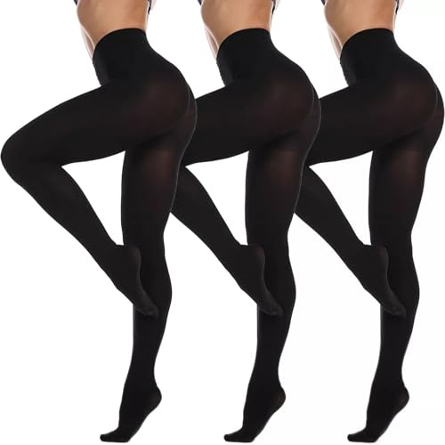 Lancry 3 Pairs 60 Denier Black Tights for Women Soft Stretch Velvet Opaque Control Top Ladies Tights Pantyhose