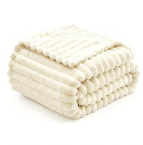 Couverture Douillette, 150 x 200 cm Couverture en Flanelle épaisse Couche et Confortable, Flanelle en Microfibre, Jeté de Canapé Chaude et Douce Blanc, pour canapé et lit, Chambre à Coucher, Bureau