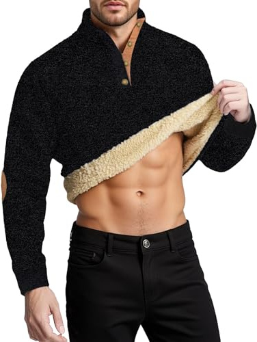 Celanisai Jersey de forro polar para hombre con forro para invierno, sudadera de forro polar con cremallera, suéteres gruesos cálidos, sudadera de trabajo, cuello alto, sudadera de invierno, sudadera