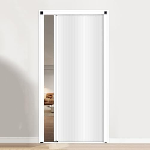 Puerta Plegable Sin Perforaciones Marco de Metal y Panel No Tejido, Corredizas Plegables con Manija y Cerradura, Puerta Divisoria para Cocina o Dormitorio(Blanco-W×H:70×200cm)