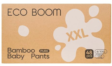 ECO BOOM Bambus Windeln Pants Größe 6 (15kg+), 48 Stück – Umweltfreundliche Baby Höschenwindeln, Vegan & Dermatologisch Getestet, Extra Weich & Ohne Duftstoffe, Saugstark & Auslaufsicher