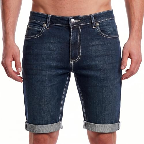 Crosshatch Mens Designer Denim Shorts Summer Casual Jean Shorts Classic Fit 4-Pocket Everyday Walking Holiday Vacation Bottoms Half Pants Premium YKK Zip Fly for Men