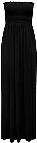 LUXE FASHION Womens Sheering Bandeau Boobtube Gather Strapless Summer Beach Maxi Dress Womens Maxi Dress Ladies' Summer Casual Sheering Maxi 8-26 Black