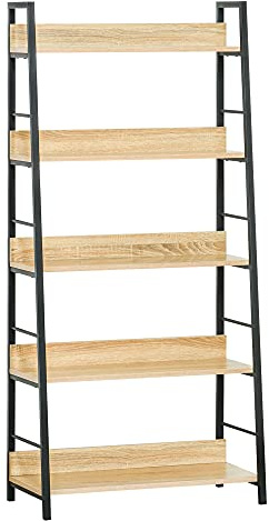 HOMCOM Étagère bibliothèque Style Industriel incliné 5 Niveaux 70L x 35l x 150H cm Coloris chêne Clair Noir