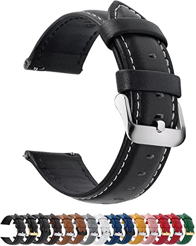Fullmosa 12 Farben Uhrenarmband,16mm Vintage Lederarmband Ersatzrmbänder für Smartwatch und Universal-Uhr mit Edelstahl Schließe für Herren Damen,16mm Uhrband Schwarz