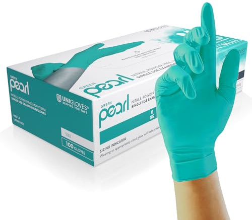 Unigloves Green Pearl Guanti Monouso in Nitrile - Resistenti, Senza Polvere e Senza Lattice - Adatti per uso Sanitario, Alimentare e Professionale - Confezione da 100, Verde, Taglia XL (GP0045)