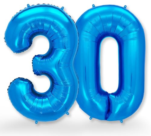 FUNXGO Folien-Ballon 30, Helium-Ballon, Luftballon-Zahl, nachfüllbare Riesen-Ballonzahl, Party-Deko zum 30. Geburtstag, Jubiläum, Hochzeit, blau