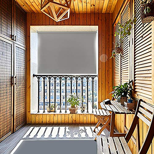 HENGMEI 100X140cm Balkon Sichtschutz Sonnenschutz Sichtschutzrollo Senkrechtmarkise Wasserdicht Windschutz vertikal Sonnensegel für Balkon Terrasse, Grau