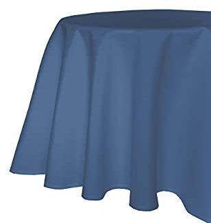 texpot Gartentischdecke 220 cm rund in Blau mit Leinen Optik Lotuseffekt Fleckschutz Bügelfrei Tischdecke
