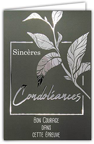 AFIE 64-1075 Carte Sincères Condoléances avec Enveloppe Blanche - Décès et Deuil - Texte Argenté Qui Brille Courage Epreuve Branche Feuilles Arbre - Fabriquée en France