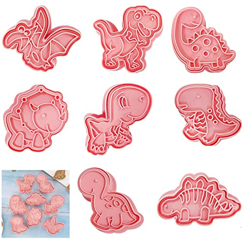 8 stycken kakmått dinosaurie, kakmått barn, dinosauriefigur, kakmått dinosaurie, kakmått jul 3D, plaststämplar kakmått