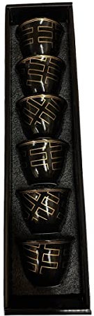 Service à thé / café en porcelaine 6 tasses design doré et noir